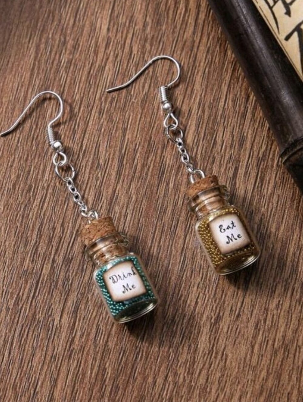 Alice In Wonderland Theme Bottle Earrings NEW